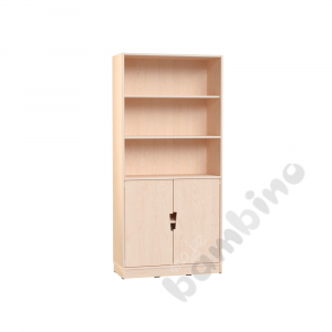 Echtholz - big bookcases with M doors on bottom, cutout handle, with plinth