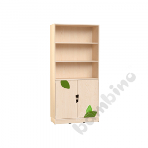 Echtholz - big bookcases with M doors on bottom, applique and cutout handle, with plinth