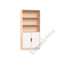 Echtholz - big bookcases with white M doors on bottom, cutout handle, with plinth