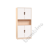 Echtholz - big bookcases with 2 pairs of white doors, cutout handle, with plinth