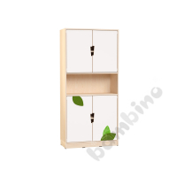 Echtholz - big bookcases with 2 pairs of white doors, applique and cutout handle, with plinth