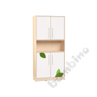 Echtholz - big bookcases with 2 pairs of white doors with silver railing, applique, with plinth