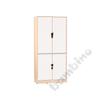 Echtholz - big 4-white-doors cabinet, cutout hanlde, with plinth