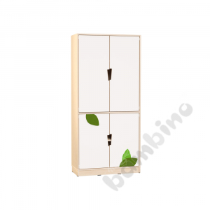 Echtholz - big 4-white-doors cabinet, applique and cutout handle, with plinth