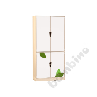Echtholz - big 4-white-doors cabinet, applique and cutout handle, with plinth