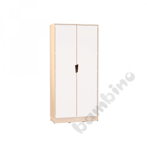 Echtholz - big 2-white-doors cabinet, cutout handle, with plinth