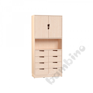 Echtholz - big cabinet with open shelf, cutout handle, with plinth