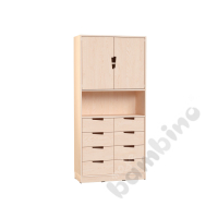 Echtholz - big cabinet with open shelf, cutout handle, with plinth