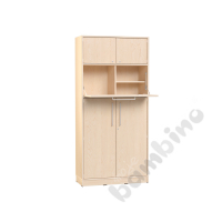 Echtholz - big cabinet with folding tabletop for stading work, doors with lock, with plinth