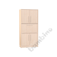 Echtholz - big cabinet with folding tabletop for sitting work, doors with lock, with plinth