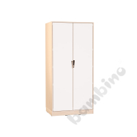 Echtholz - big multifunctional cabinet with white doors, cutout handle, with plinth