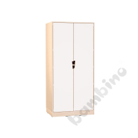Echtholz - big universal cabinet with white doors, cutout handle, with plinth