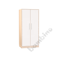 Echtholz - universal cabinet with pull-out shelves and white doors, with plinth