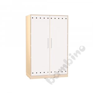 Echtholz - cabinet for storing mattresses, white doors with silver railing