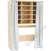 Cabinet for cots, birch - gray curtain with stars