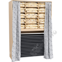 Cabinet for cots, birch - gray curtain with stars