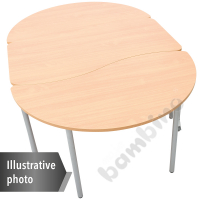 Mila table with wheels, half-round with wave, beech - size 2