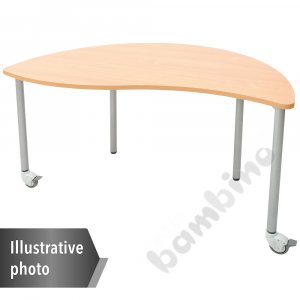 Mila table with wheels, half-round with wave, beech - size 3