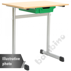Table G 70x55 size 6, 1p., frame aluminium, tabletop HPL grey, edge banding wooden, corners straight