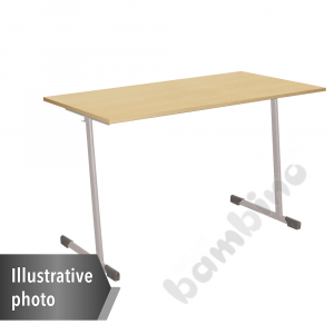 Table T 130x50 size 3, 2p., frame red, tabletop HPL beech, edge banding wooden, corners straight