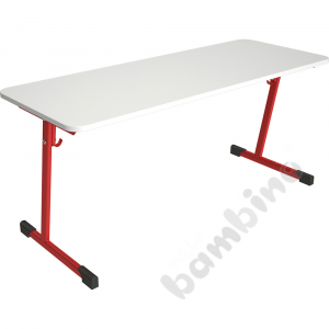 Table T 130x50 size 3, 2p., frame red, tabletop white, edge banding ABS, corners rounded