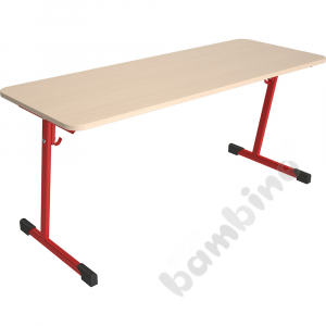 Table T 130x50 size 3, 2p., frame red, tabletop maple, edge banding ABS, corners rounded