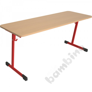 Table T 130x50 size 3, 2p., frame red, tabletop beech, edge banding ABS, corners rounded