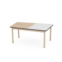 FLO table top, width 131 cm, white and maple