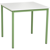 Mila table 80 x 80 size 6, four-seater, pink frame, maple tabletop, ABS edge banding, straight corners