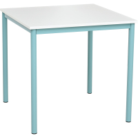 Mila table 80 x 80 size 6, four-seater, turquoise frame, white tabletop, ABS edge banding, straight corners