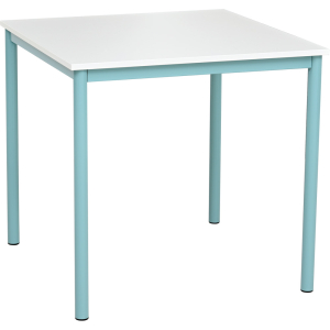 Mila table 80 x 80 size 6, four-seater, turquoise frame, white tabletop, ABS edge banding, straight corners