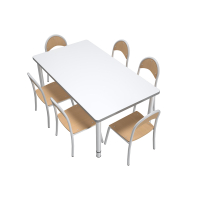 Quadro rectangular table with adjustable height with grey edge, with 6 P chairs, white, size 1
