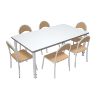 Quadro rectangular table with adjustable height with grey edge, with 6 P chairs, white, size 1