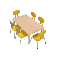 Quadro rectangular table with adjustable height with yellow edge, with 6 Colores chairs, yellow, size 1