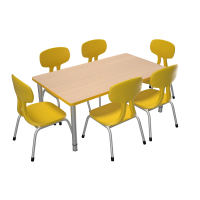 Quadro rectangular table with adjustable height with yellow edge, with 6 Colores chairs, yellow, size 1