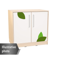 Echtholz - M cabinet with 1 shelf, depth 60 cm, white doors with applique, with wheels