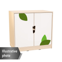 Echtholz - M cabinet with 1 shelf, depth 60 cm, white doors with applique and cutout handle, with wheels
