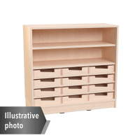 Echtholz - M cabinet with 5 shelves for 12 small containers, open, with wheels