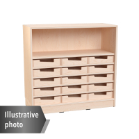 Echtholz - M cabinet with 15 small containers, open, with legs