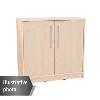 Echtholz - M cabinet with 1 shelf, doors with silver railing, with legs