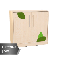 Echtholz - M cabinet with 1 shelf, doors with silver railing and applique, with legs