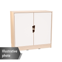 Echtholz - M cabinet with 1 shelf and white doors with cutout handles, with legs