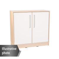Echtholz - M cabinet with 1 shelf, white doors with silver railing, with legs