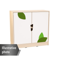 Echtholz - M cabinet with 1 shelf, white doors with applique and cutout handles, with legs