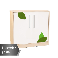 Echtholz - M cabinet with 1 shelf, white doors with silver railing and applique, with legs