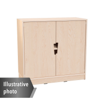 Echtholz - M cabinet with 1 shelf, doors with cutout handles, with wheels