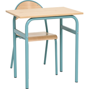 Daniel table 70 x 50 size 6, single, turquoise frame, maple tabletop, ABS edge banding, straight corners