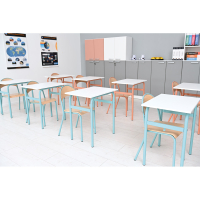 Daniel table 70 x 50 size 6, single, turquoise frame, white tabletop, ABS edge banding, straight corners