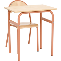 Daniel table 70 x 50 size 6, single, salmon frame, maple tabletop, ABS edge banding, straight corners