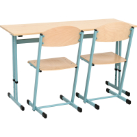 IN-R Table 130 x 50 adj. 3-7, double, turquoise frame, maple tabletop, ABS edge banding, straight corners